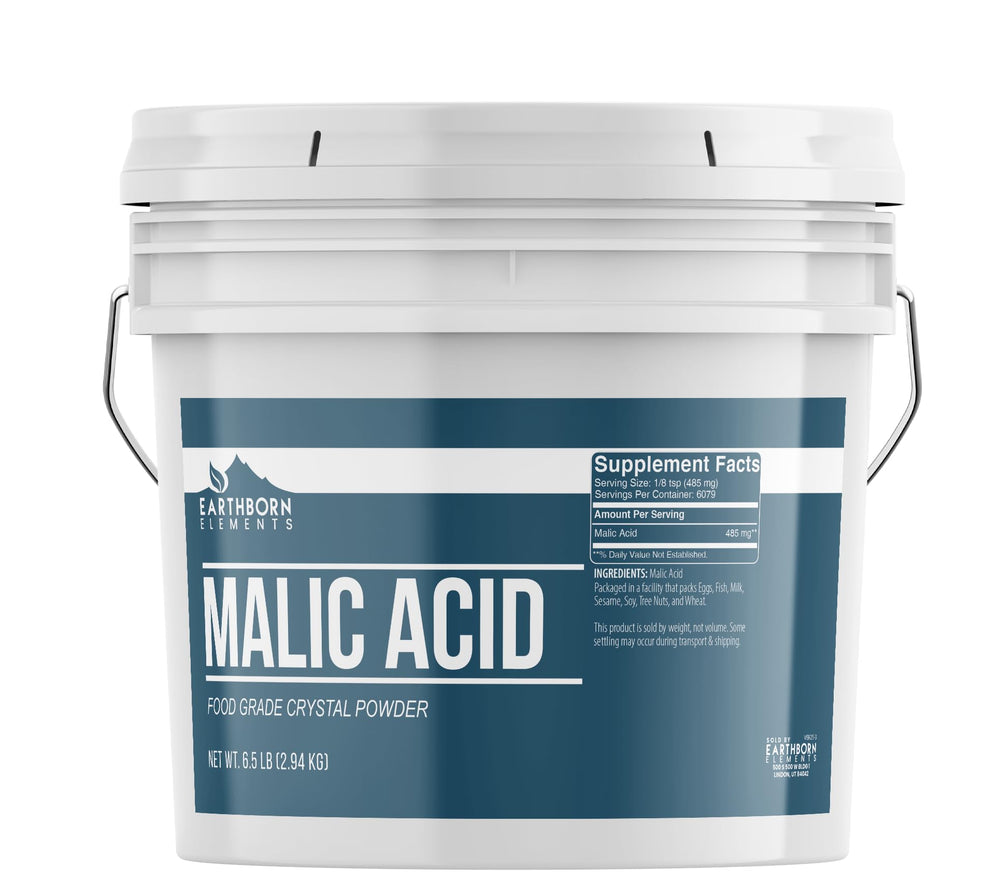 Earthborn Elements malic acid powder bucket open for culinary use.
