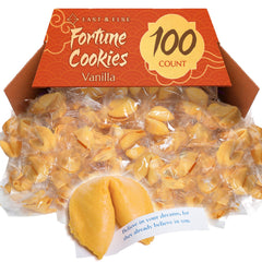 East and Else vanilla fortune cookies in packaging for long-lasting freshness.