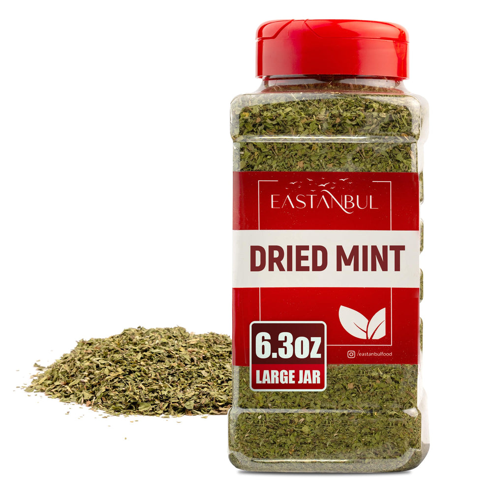 Eastanbul dried mint leaves on a rustic surface, ideal for enhancing dishes