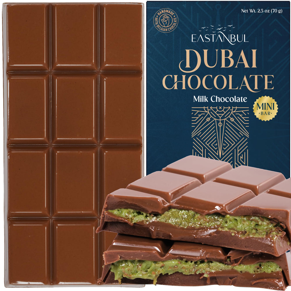 Eastanbul Dubai Pistachio Chocolate Bar wrapper front showcasing premium presentation and gifting appeal.