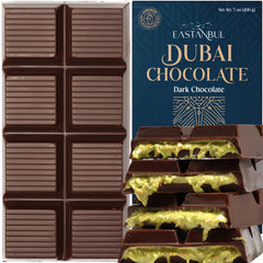 Eastanbul Dubai Pistachio chocolate bar—pistachio crunch and silky chocolate.