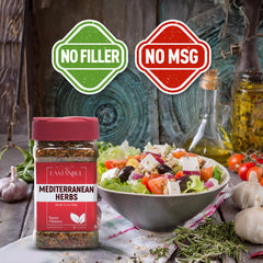 Eastanbul Mediterranean seasoning close-up with dried herbs and lemon zest.