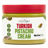 Eastanbul Pistachio Cream jar with creamy texture, ideal for desserts.