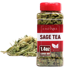 Eastanbul Sage Leaves packaging shows a natural, caffeine-free herbal option for daily tea or cooking.