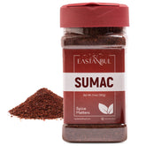 Eastanbul Sumac ground jar on shelf, adds vibrant citrus notes to meals.