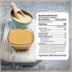 Eastanbul Tahini pour creates a smooth stream for sauces and hummus.