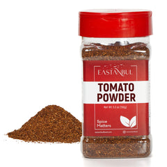 Eastanbul tomato powder bottle on the counter adds rich, versatile tomato flavor.
