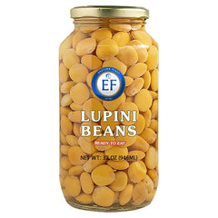 Eastern Feast lupini beans in a glass jar, ready to eat for snacking and meals