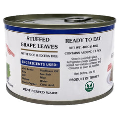 Eastern Feast stuffed grape leaves served on platter, convenient Mediterranean bite.