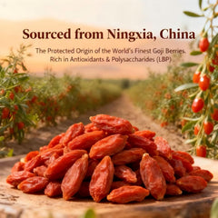 Close-up of goji berries in Eastrue Ginger Goji Tea highlighting natural sweetness.