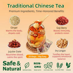 Eastrue Ginger Goji Tea packaging reseal keeps freshness for daily enjoyment.