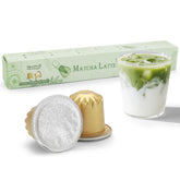 Eastsign Sweetened Matcha Latte Pod packaging close-up showing convenient single-serve solution.