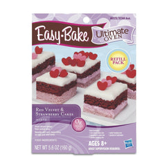 Easy-Bake Red Velvet and Strawberry Cakes refill pack enables kid-friendly baking with quick, tasty desserts.