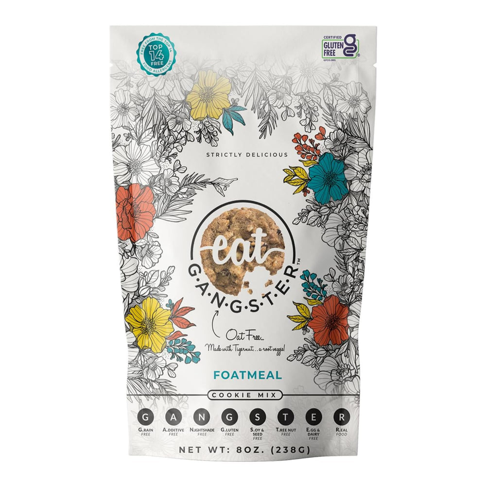 Eat G.A.N.G.S.T.E.R. Foatmeal Cookie Mix packaging highlights grain-free ingredients for paleo-friendly baking.