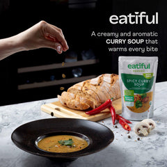 EATIFUL Curry Soup plate showing chickpeas and vegetables for a plant-based option