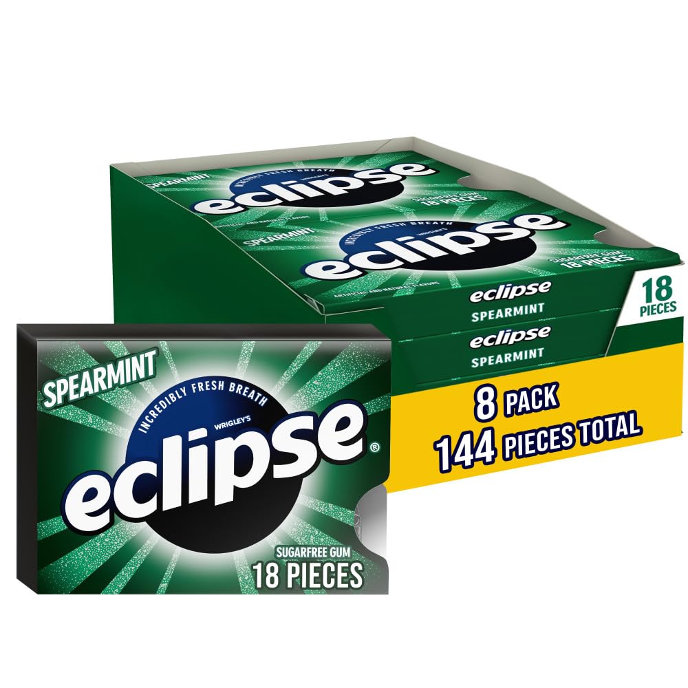 Eclipse Spearmint sugarfree gum 18 pieces per 8-pack for fresh breath on the go