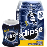Eclipse Winterfrost gum bottle with 60 pieces for on-the-go freshness.