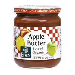 Eden Apple Butter Spread jar on counter, no sugar added.