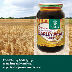 Eden malt syrup label closeup shows organic heritage and traditional malting craft.