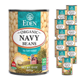 Eden organic navy beans 15oz can front label, no salt added for vegan meals.