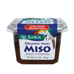 Eden Organic Mugi Miso Paste bottle shows live culture for rich broth
