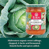 Eden Organic Sauerkraut and Kimchi jar close-up with vibrant colors for versatile meals