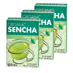 Eden Organic Sencha Green Tea bags close-up, ideal for a refreshing morning ritual