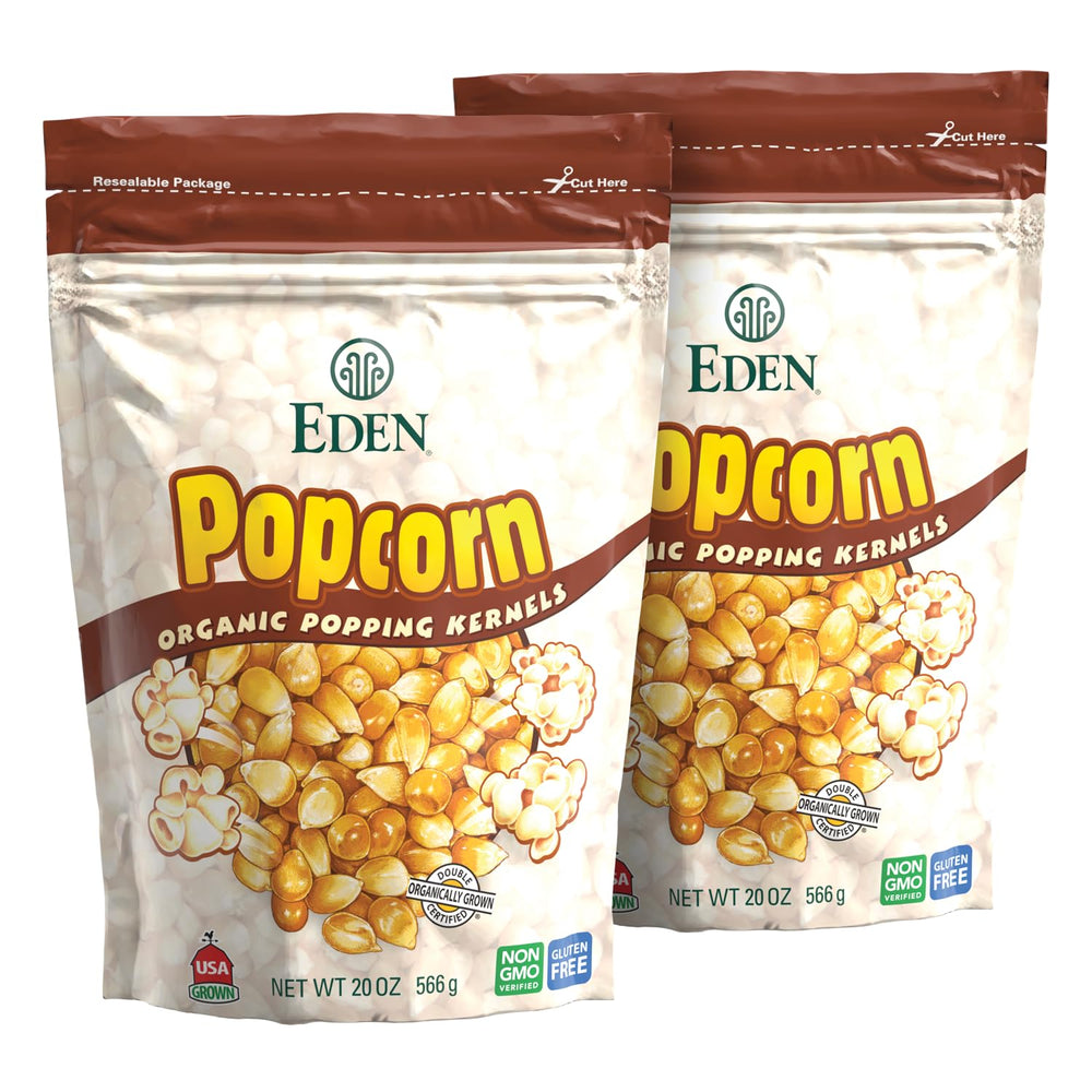 Eden Organic Yellow Popcorn Kernels close-up for fluffy pops.