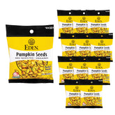 Eden pumpkin seeds pocket snack front packaging shows dry roasted texture and light salt.