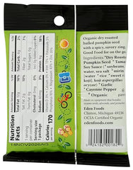 Eden Spicy Pumpkin Seeds dry-roasted close-up highlighting cayenne and garlic