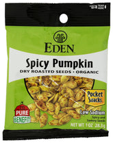Eden Spicy Pumpkin Seeds pocket snack 12-pack for on-the-go energy