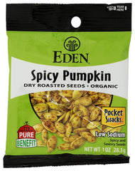 Eden Spicy Pumpkin Seeds pocket snack 12-pack for on-the-go energy