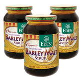 Eden traditional organic barley malt syrup jar on a shelf, ideal for natural baking sweetness.