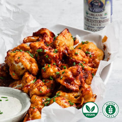 Close-up label shows organic and gluten-free certification, reinforcing clean plant-based seasoning