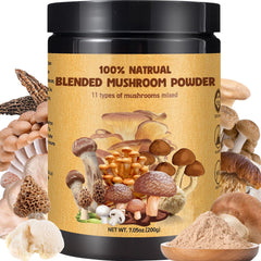 Egcina 11-variety blend jar shows premium mushroom powder for versatile flavor.