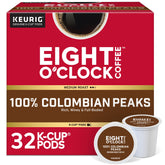 Eight O'Clock Colombian Peaks K-Cups in box, ready for quick morning coffee.