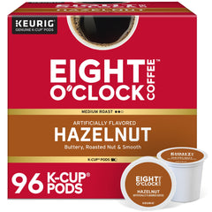 Eight O'Clock Coffee hazelnut K-Cup pod close-up highlights rich flavor.