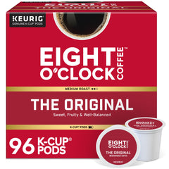 Eight O'Clock Coffee Original K-Cup pods in a tray for quick morning brews.