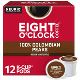 Eight O'Clock Colombian Peaks K-Cups pack, convenient single-serve pods for quick mornings.