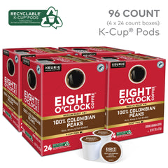 Eight O'Clock Colombian Peaks pods in cup ready to enjoy a smooth brew.