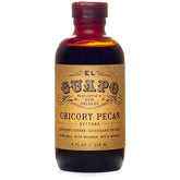 El Guapo Chicory Pecan Bitters bottle close-up highlighting rich aroma for cocktails
