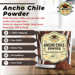 El Molcajete ancho chile powder resealable bag preserving aroma during cooking.