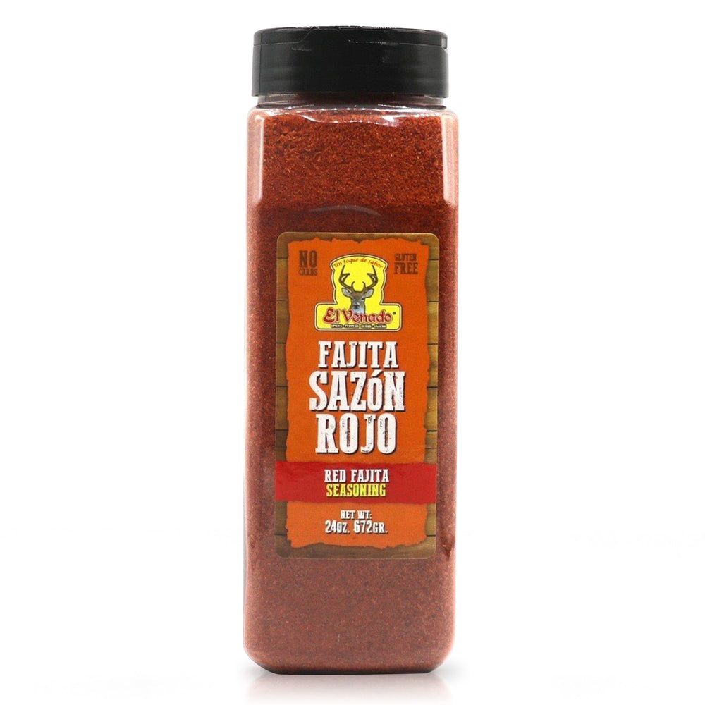 El Venado Fajita Sazon Rojo bottle pour enhances grilled fajitas with bold aroma