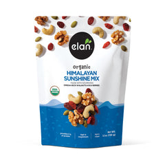 Elan Organic Himalayan Sunshine Mix ingredients displayed in a bowl for a balanced snack.