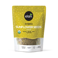 Elan Organic Raw Sunflower Seeds unsalted 7oz in packaging for healthy snacking.