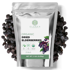 Elanen Naturals elderberries 2lb package front—premium dried berries for syrups and teas.