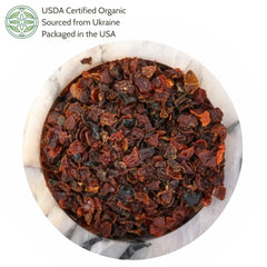 Elanen Naturals rosehips bulk packaging shows USDA Organic label for trust.