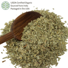 Elanen Naturals Senna Leaf Tea loose leaves close-up showing vibrant green color