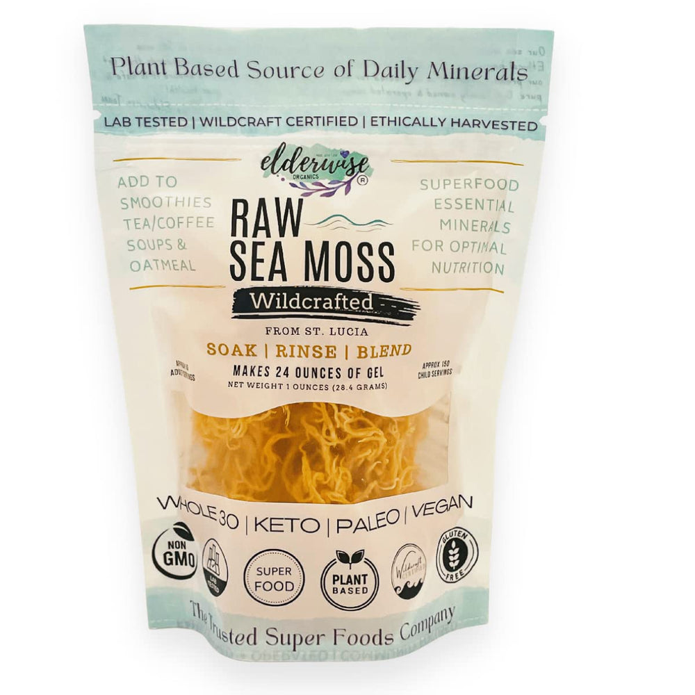 Elderwise Raw Sea Moss bottle for gel preparation and daily wellness.