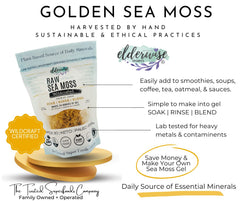 Elderwise Wildcrafted Golden Sea Moss on sun-dried rack for mineral-rich use.